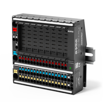 Typ Modul 18plus von E-T-A: eine kompakte Verdrahtungslösung für alle Last- und Signalleitungen der DC 24 V-Steuerspannung.